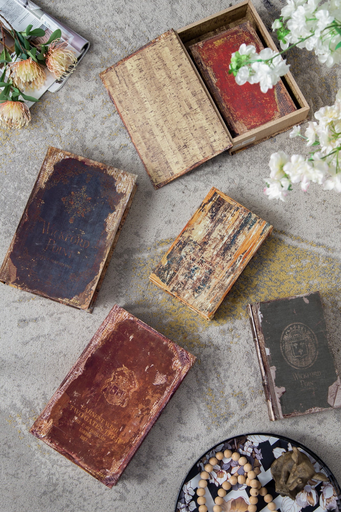 Antique Book Boxes Set of 6