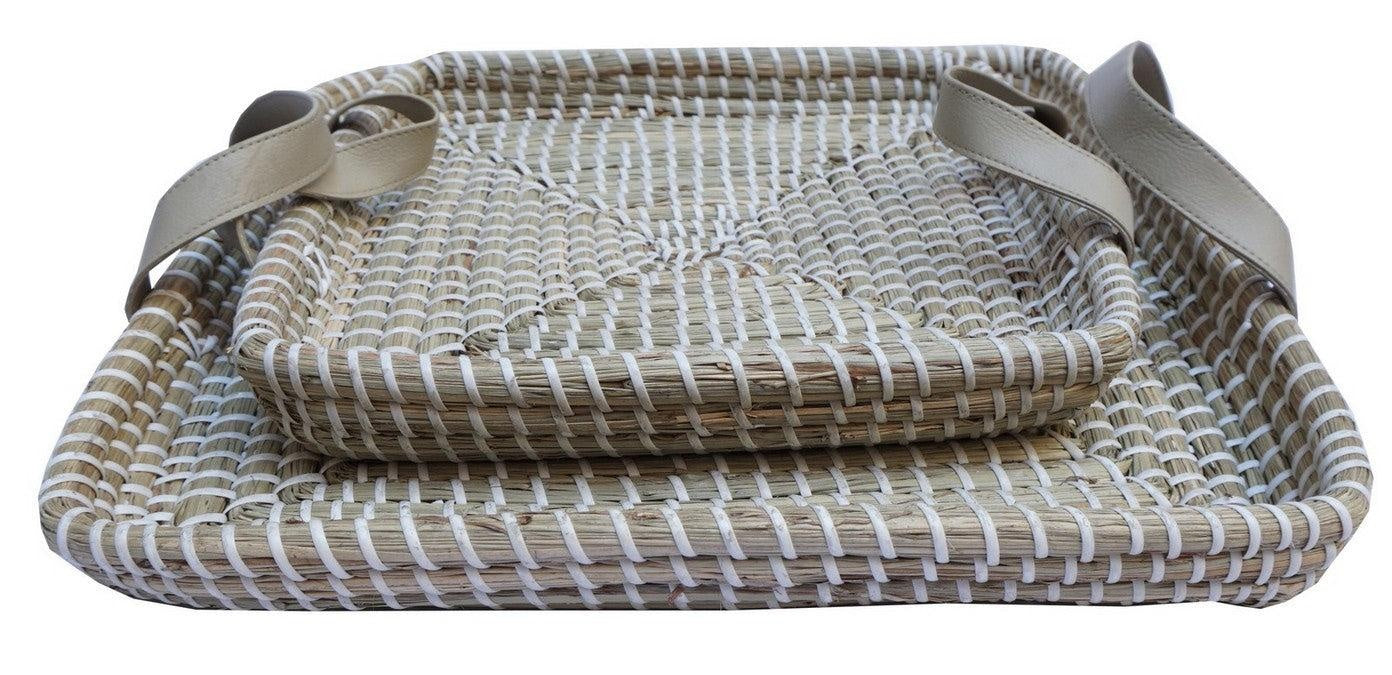 Set Of 2 Seagrass Tray With Plastic Weaving