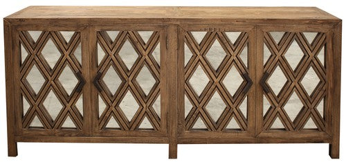 4 Door Sideboard, Mirrored Doors - Reclaimed Elm