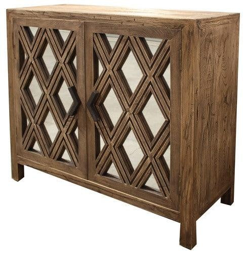 2 Door Sideboard, Mirrored Doors - Reclaimed Elm