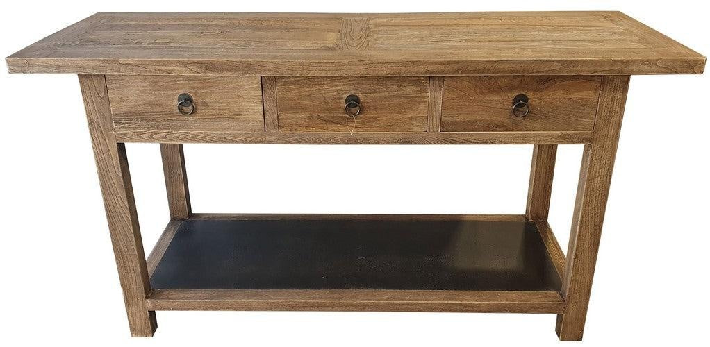 Reclaimed Elm Console W/ Metal Shelf