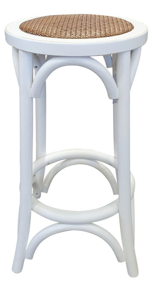 Rattan Seated Barstool - Antique White