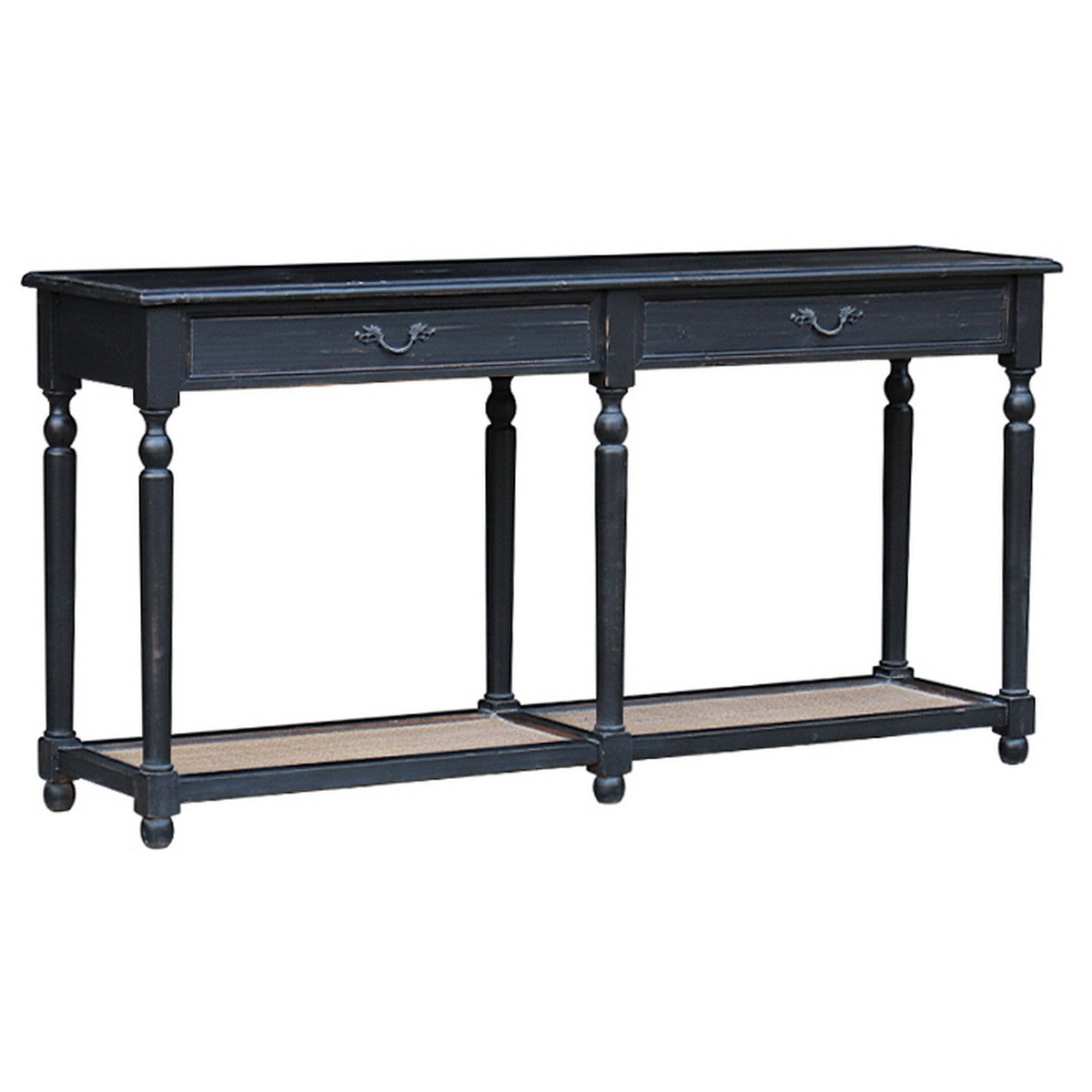 Black & Rattan Console Table