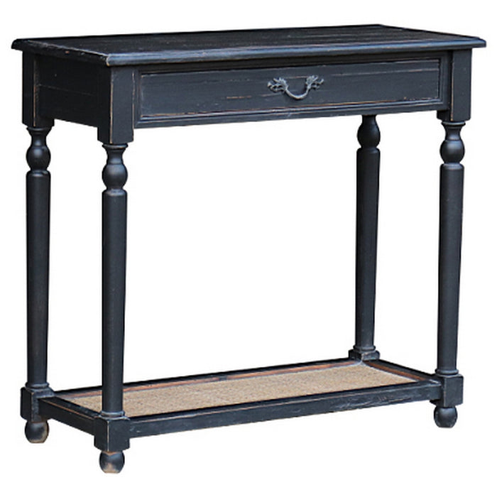 Black & Rattan Console Table