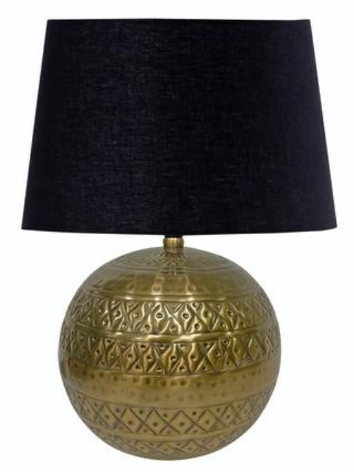 Table Lamp & Shade - Antique Brass / Black Cotton