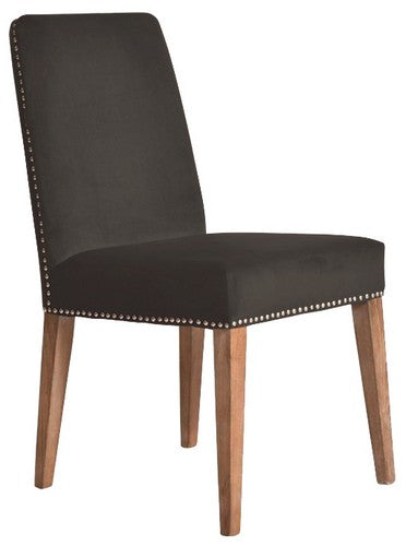 Pascal Dining Chair - Dark Grey Velvet With Antique Studs