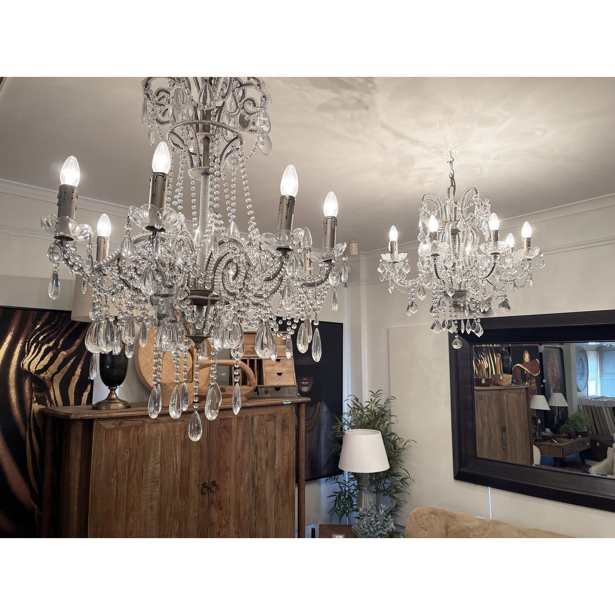 Chandelier Antique Silver Crystal - Large