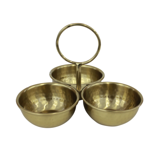 Hammered Design Triple Condiment Set Gold